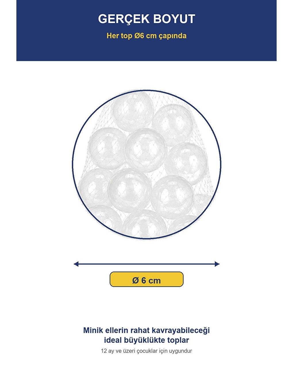 Şeffaf Havuz Topu 50 Adet — Yumuşak Oyun Havuzu Topları, Filede 1+ Yaş-1