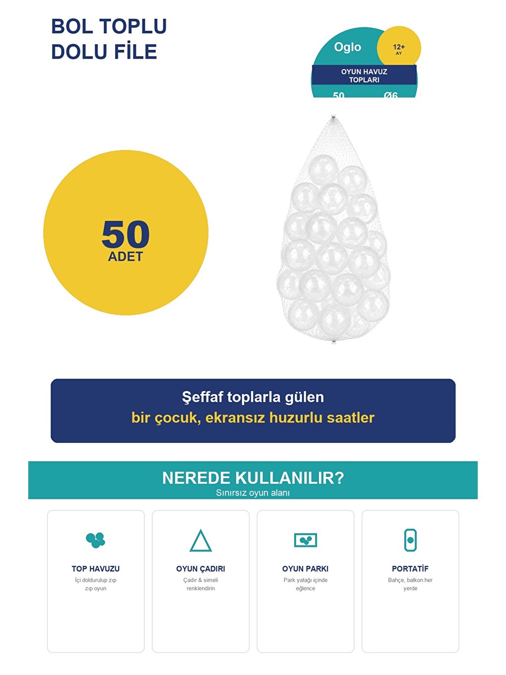 Şeffaf Havuz Topu 50 Adet — Yumuşak Oyun Havuzu Topları, Filede 1+ Yaş-2
