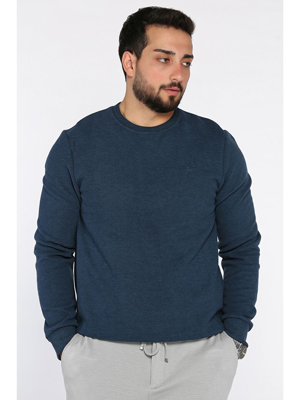 İndigo Erkek Bisiklet Yaka Selanik Sweatshirt