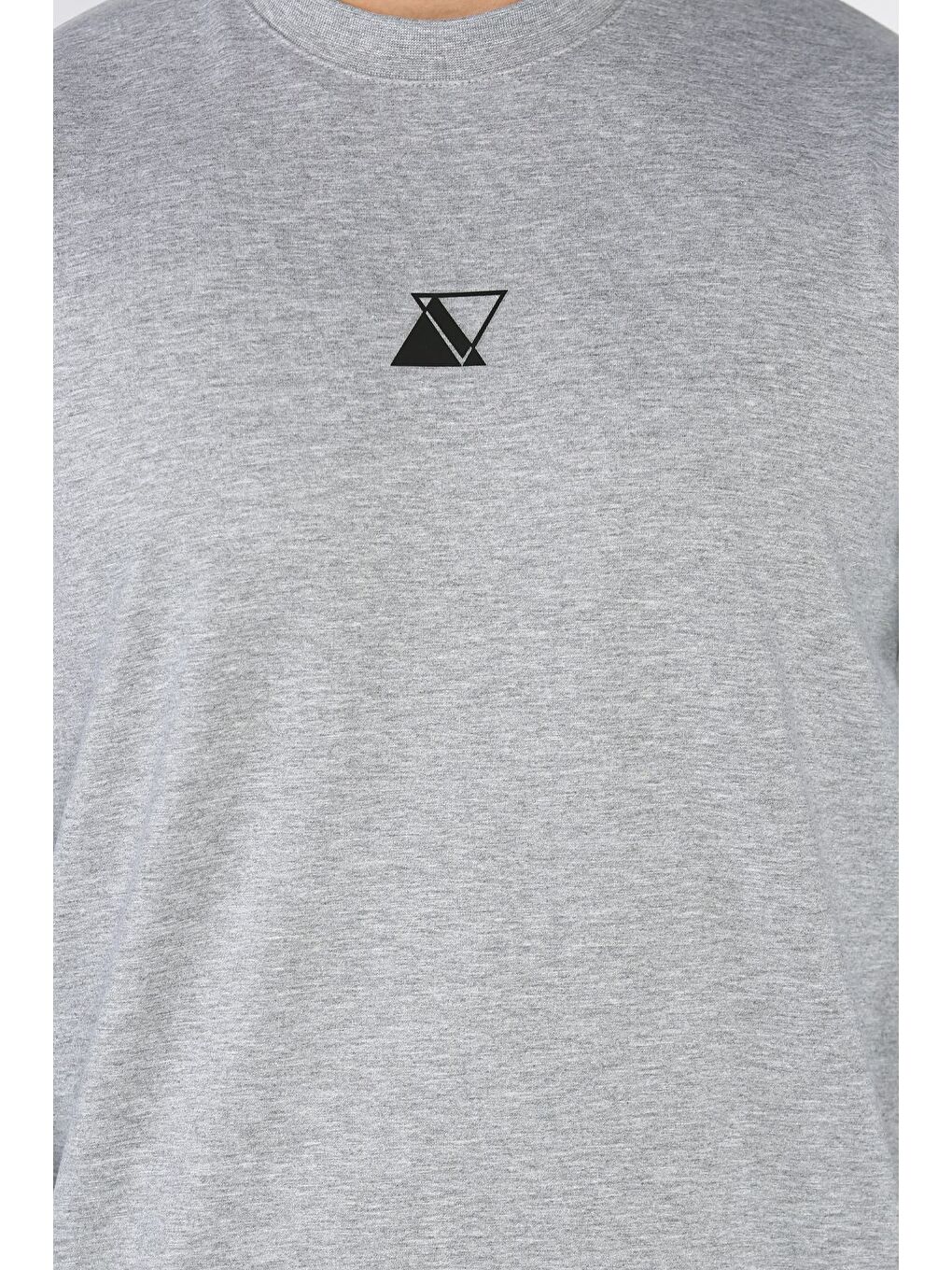 Gri Erkek Bisiklet Yaka Baskı Detaylı Sweatshirt-3