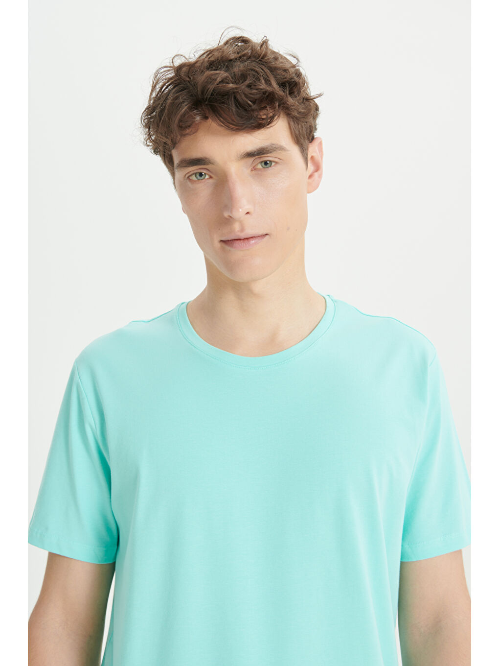 Erkek Turkuaz 360 Derece Her Yöne Esneyen Slim Fit Bisiklet Yaka Tişört-3