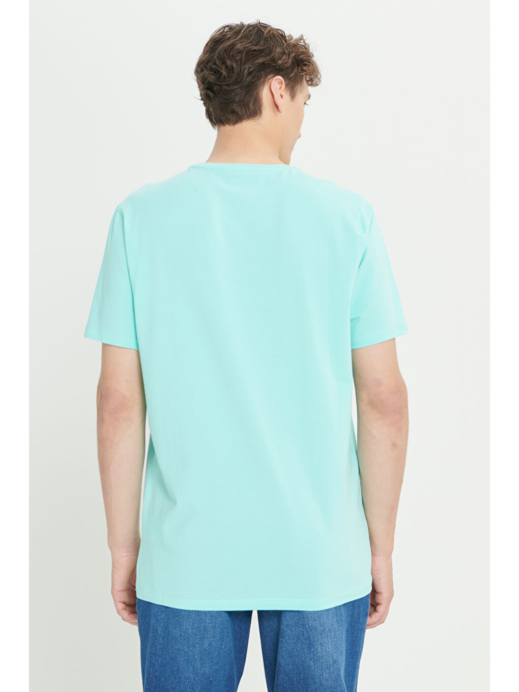 Erkek Turkuaz 360 Derece Her Yöne Esneyen Slim Fit Bisiklet Yaka Tişört-5