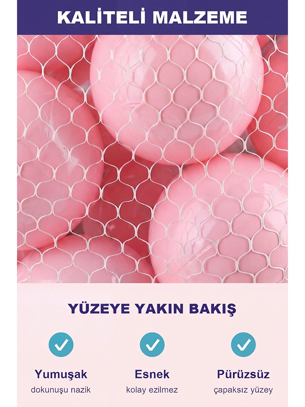 Soft Pembe Havuz Topu 100 Adet — Yumuşak Oyun Havuzu Topları, Filede 1+ Yaş-3
