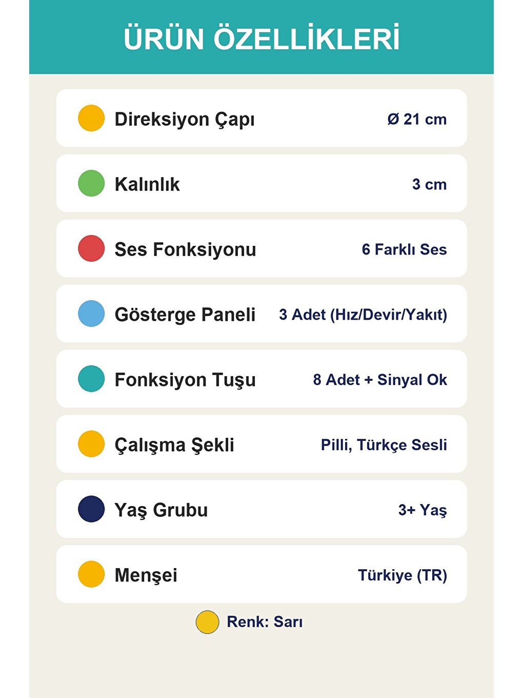 Turbosürücü Sesli Işıklı Direksiyon Oyuncağı Sarı-2