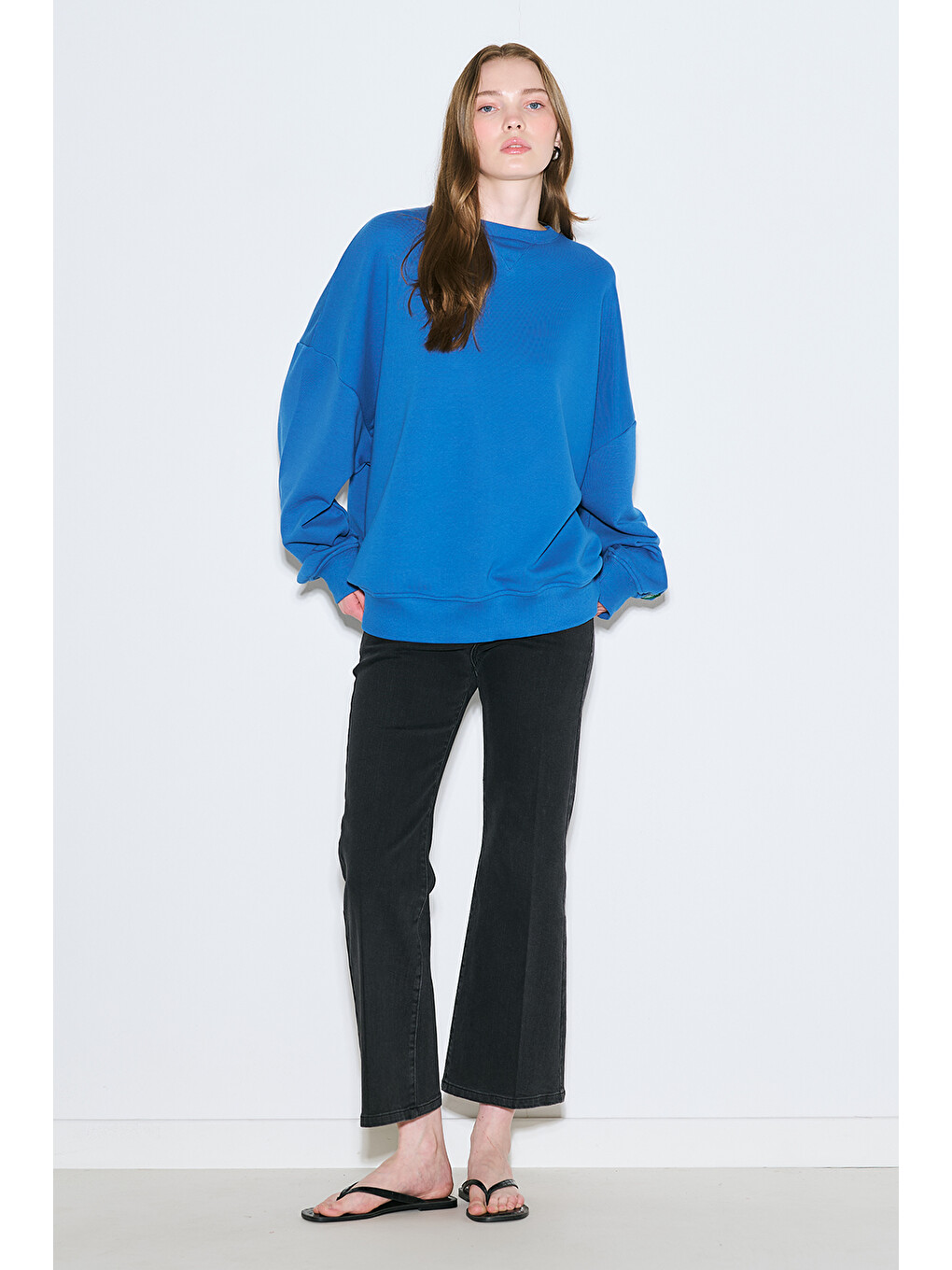 Oversıze Etiketli Sweatshırt Mavi