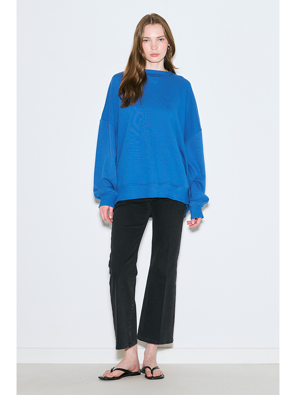 Oversıze Etiketli Sweatshırt Mavi-1