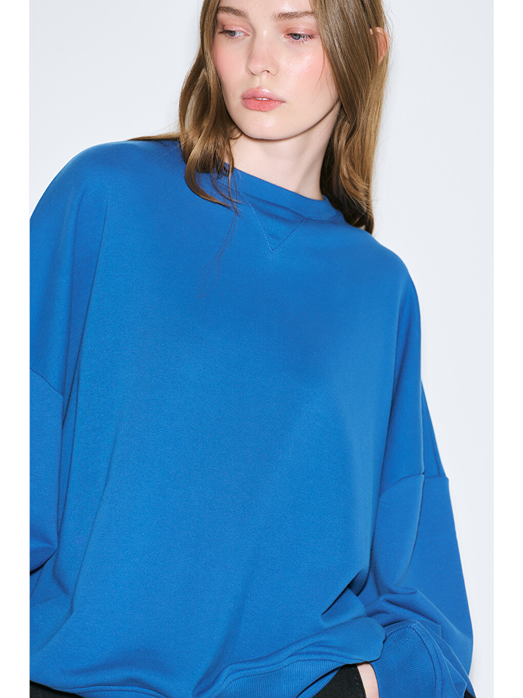 Oversıze Etiketli Sweatshırt Mavi-2