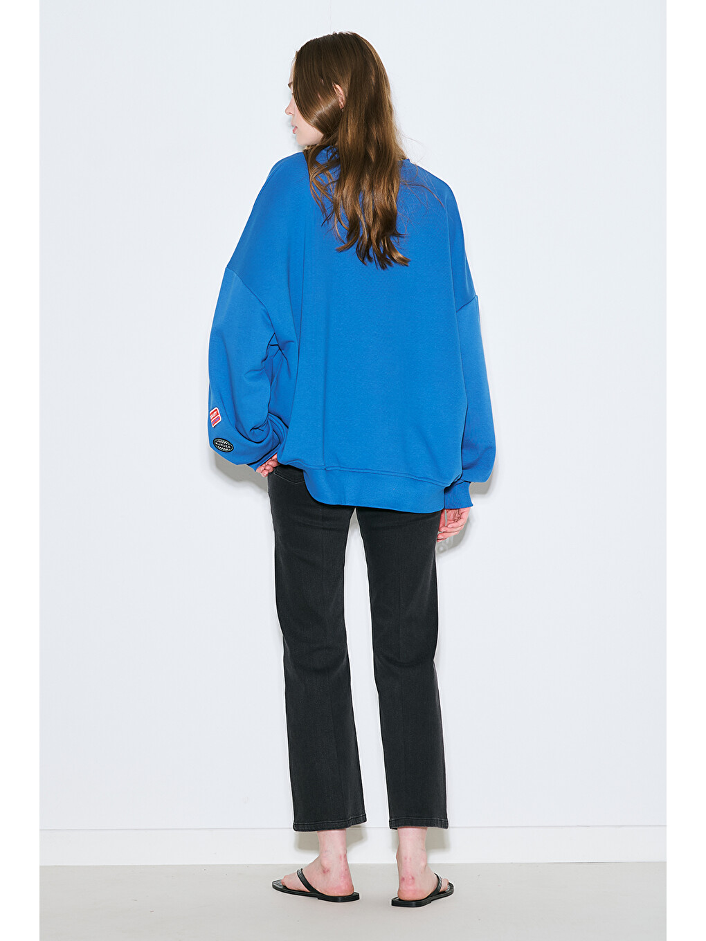 Oversıze Etiketli Sweatshırt Mavi-4