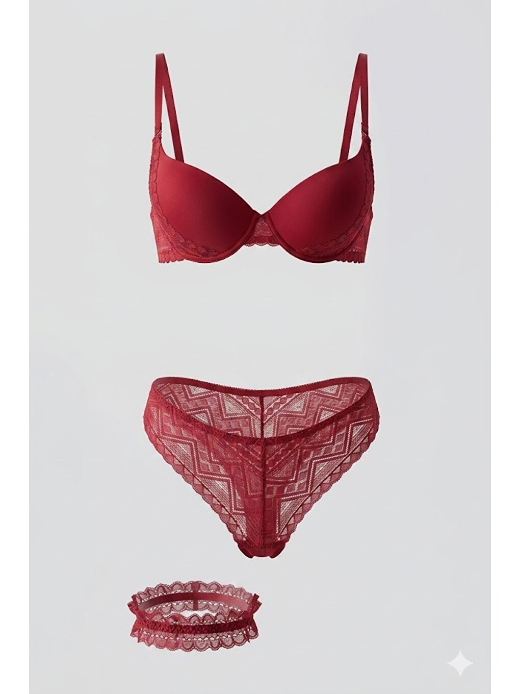 Push-Up Dolgulu Bacak Bantlı Sütyen Takım C14155 Bordo