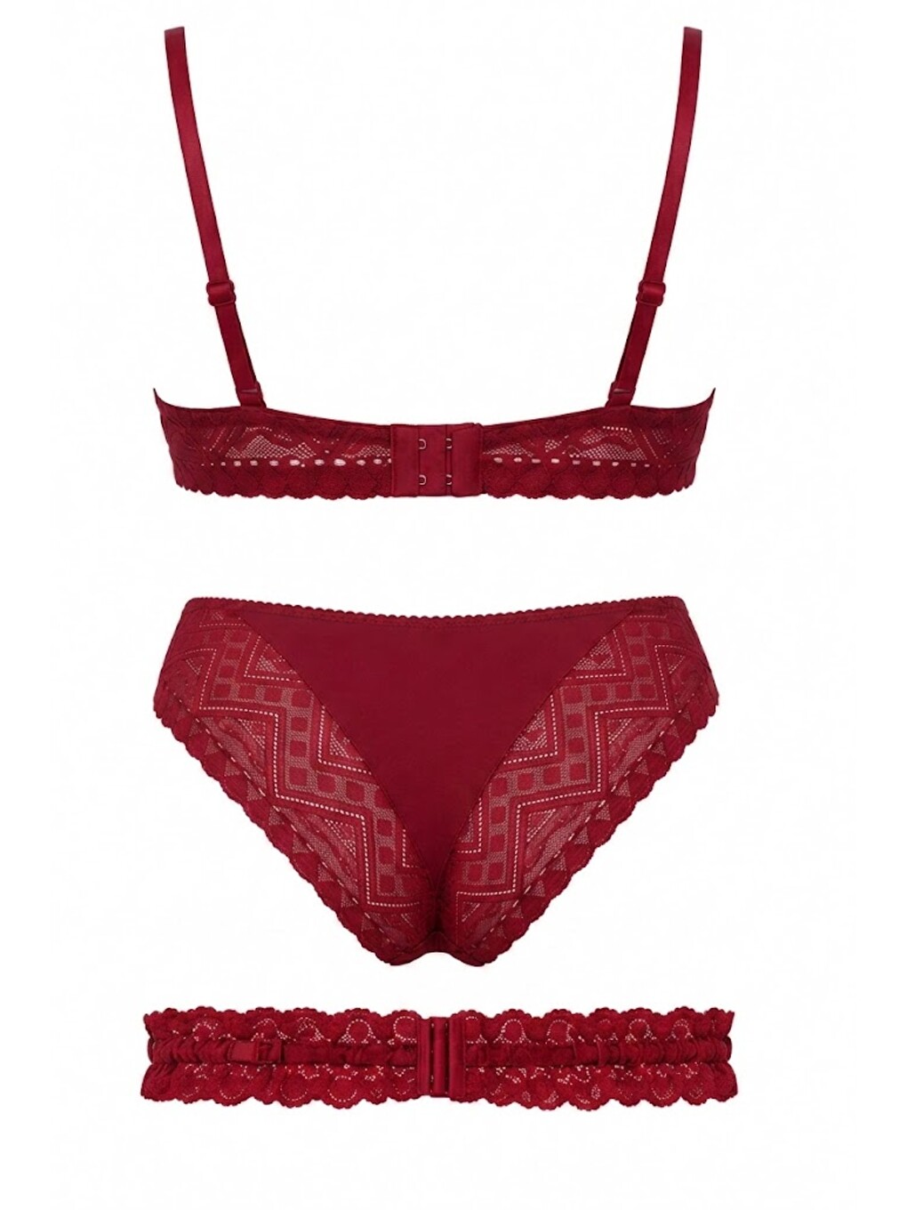 Push-Up Dolgulu Bacak Bantlı Sütyen Takım C14155 Bordo-1