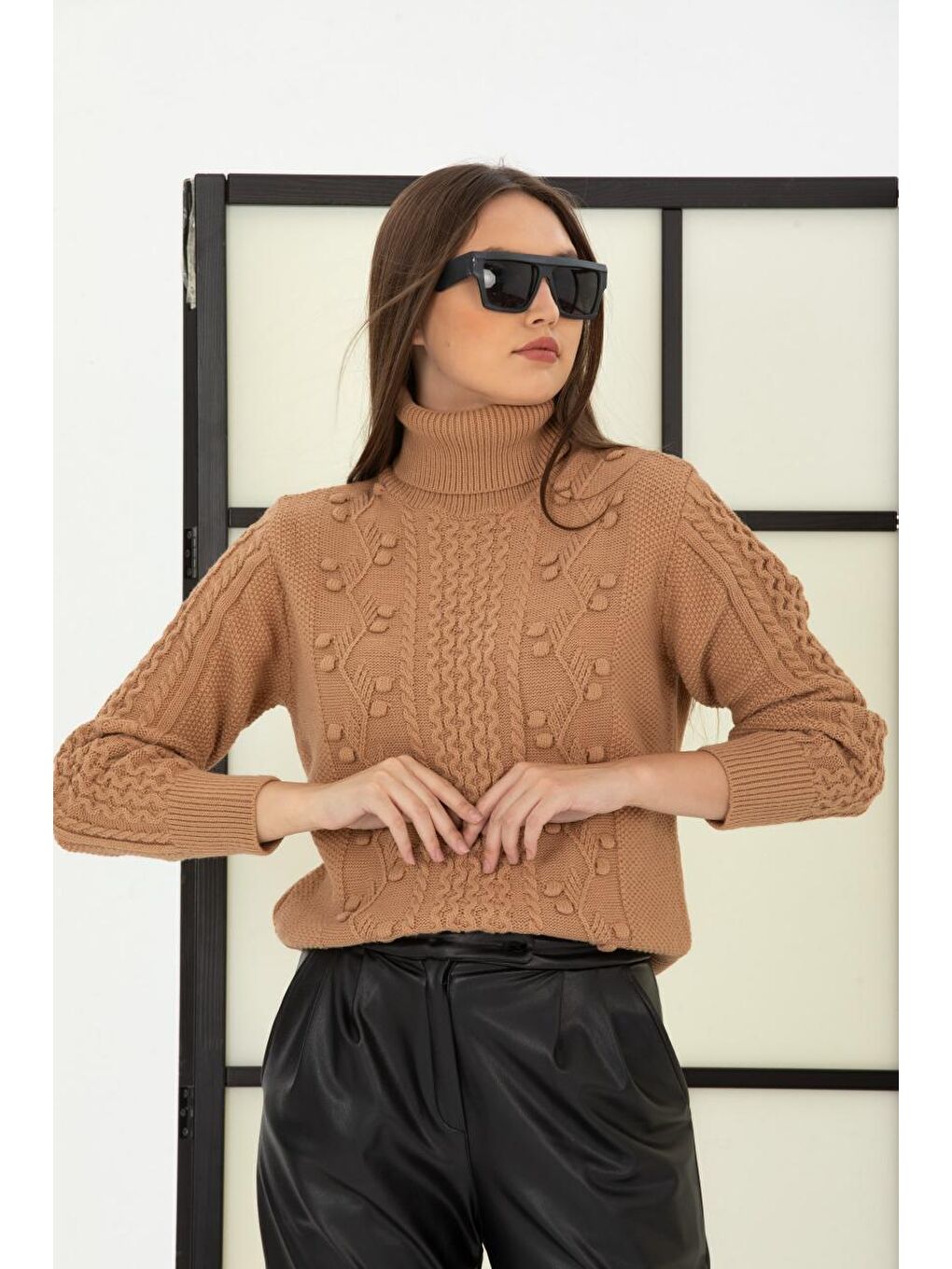 Sarı Kadın Gofralı Balıkçı Yaka Triko Kazak