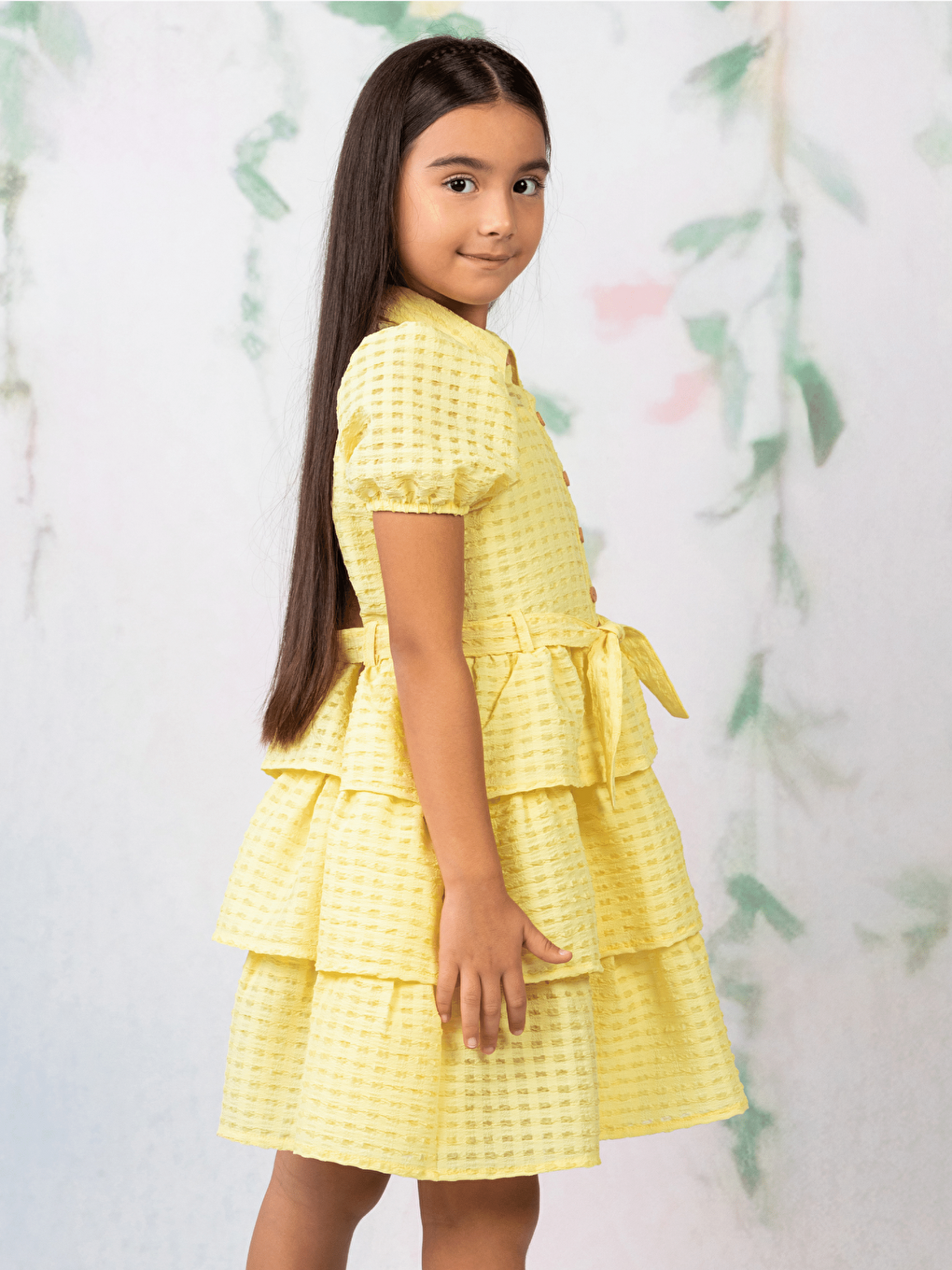 Sarı Gömlek Yaka Kısa Kollu Kız Çocuk Elbise-1