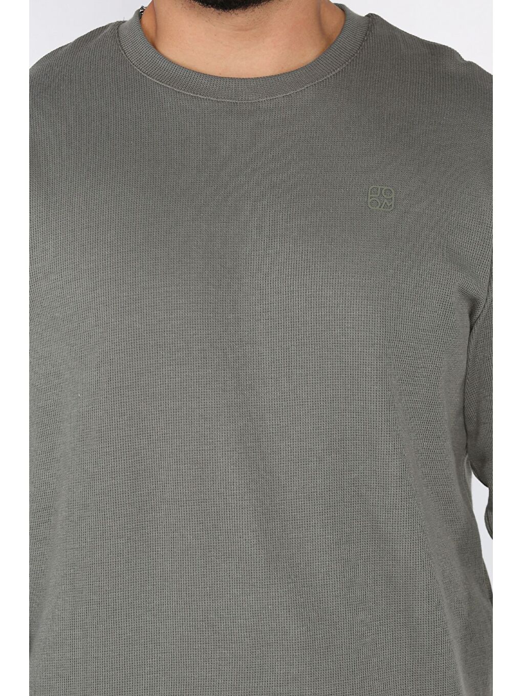 Haki Bisiklet Yaka Baskı Detaylı Erkek Sweatshirt-3