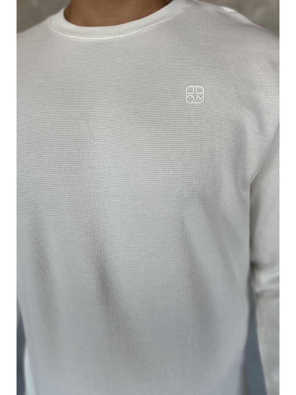 Ekru Bisiklet Yaka Baskı Detaylı Erkek Sweatshirt-2