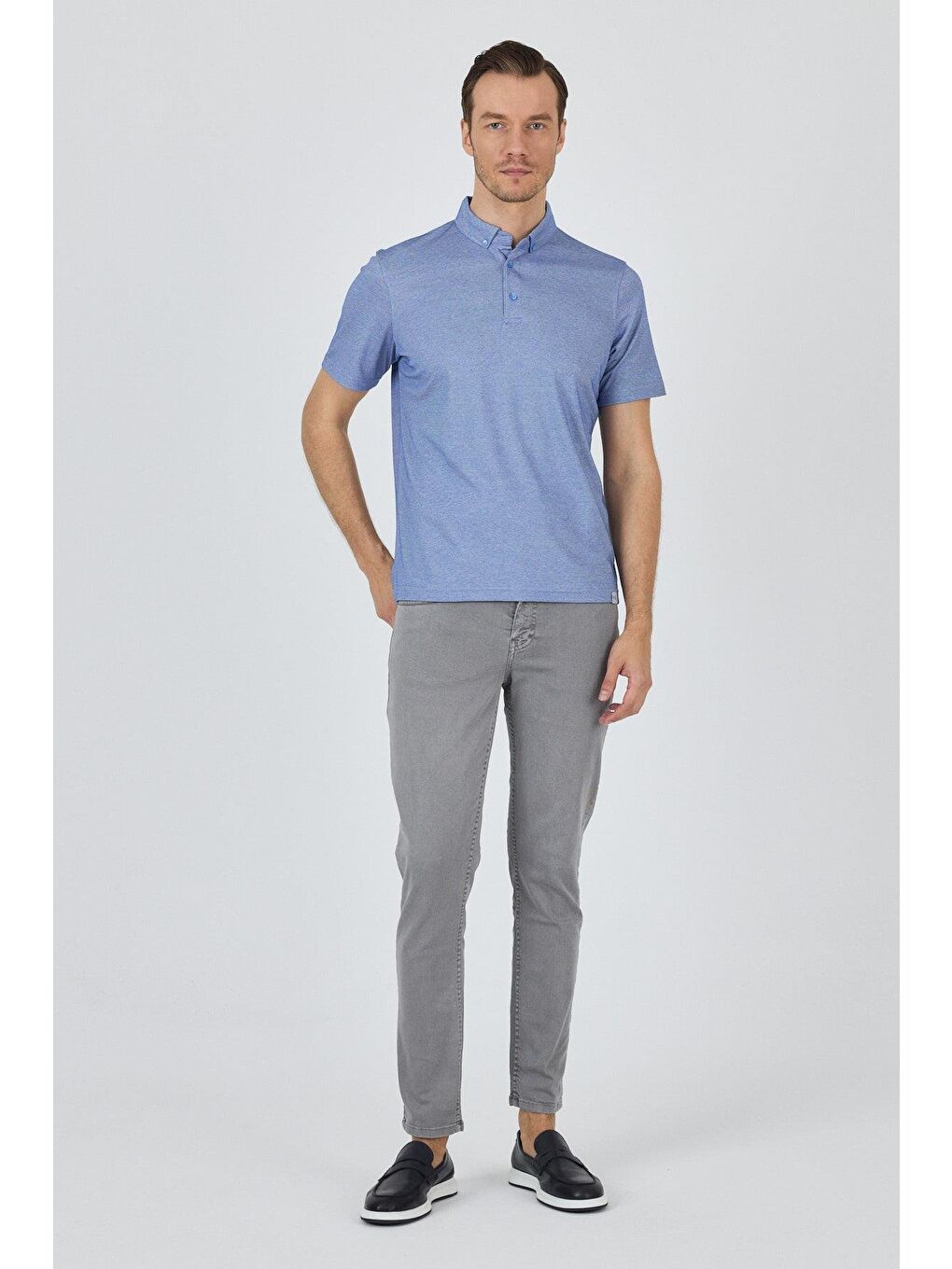 Mavi Saks Kısa Kol Düz Suprem Polo Yaka Cepsiz Pamuklu Casual Slim Fit Büyük Beden Tişört 1011250160_602-1