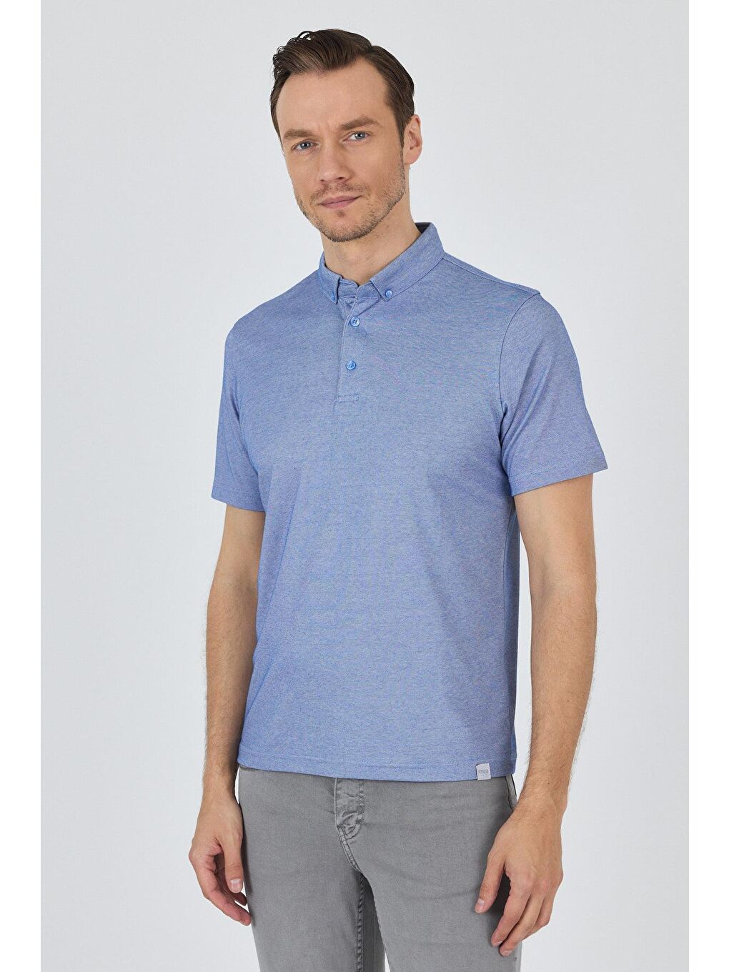 Mavi Saks Kısa Kol Düz Suprem Polo Yaka Cepsiz Pamuklu Casual Slim Fit Büyük Beden Tişört 1011250160_602-2