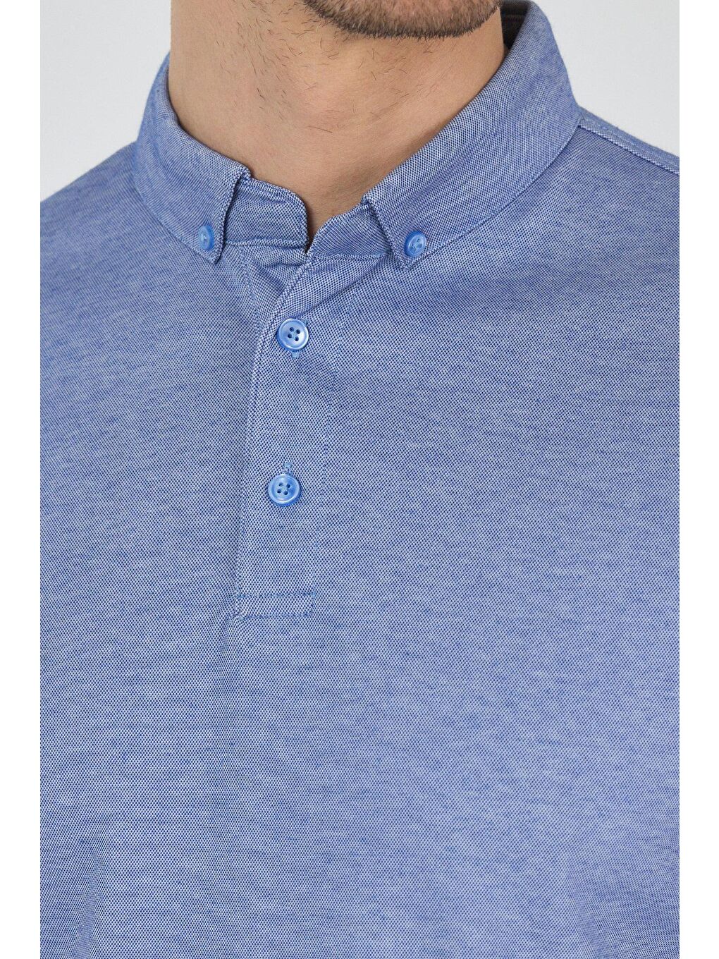 Mavi Saks Kısa Kol Düz Suprem Polo Yaka Cepsiz Pamuklu Casual Slim Fit Büyük Beden Tişört 1011250160_602-3