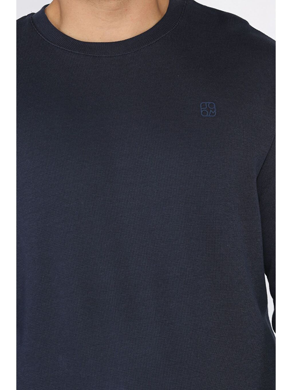 Lacivert Bisiklet Yaka Baskı Detaylı Erkek Sweatshirt-3