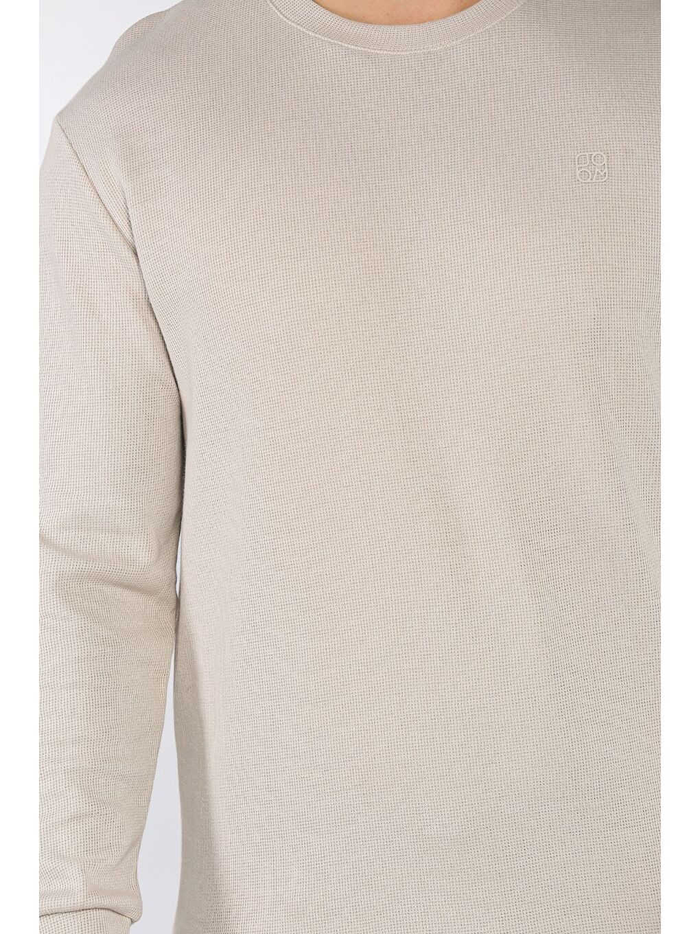 Bej Bisiklet Yaka Baskı Detaylı Erkek Sweatshirt-3