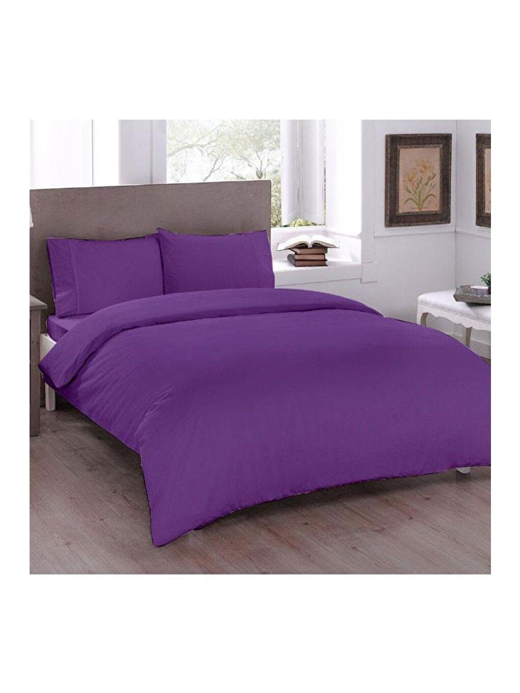 Pure Çift Kişilik Nevresim Seti 200x200 Mürdüm-1