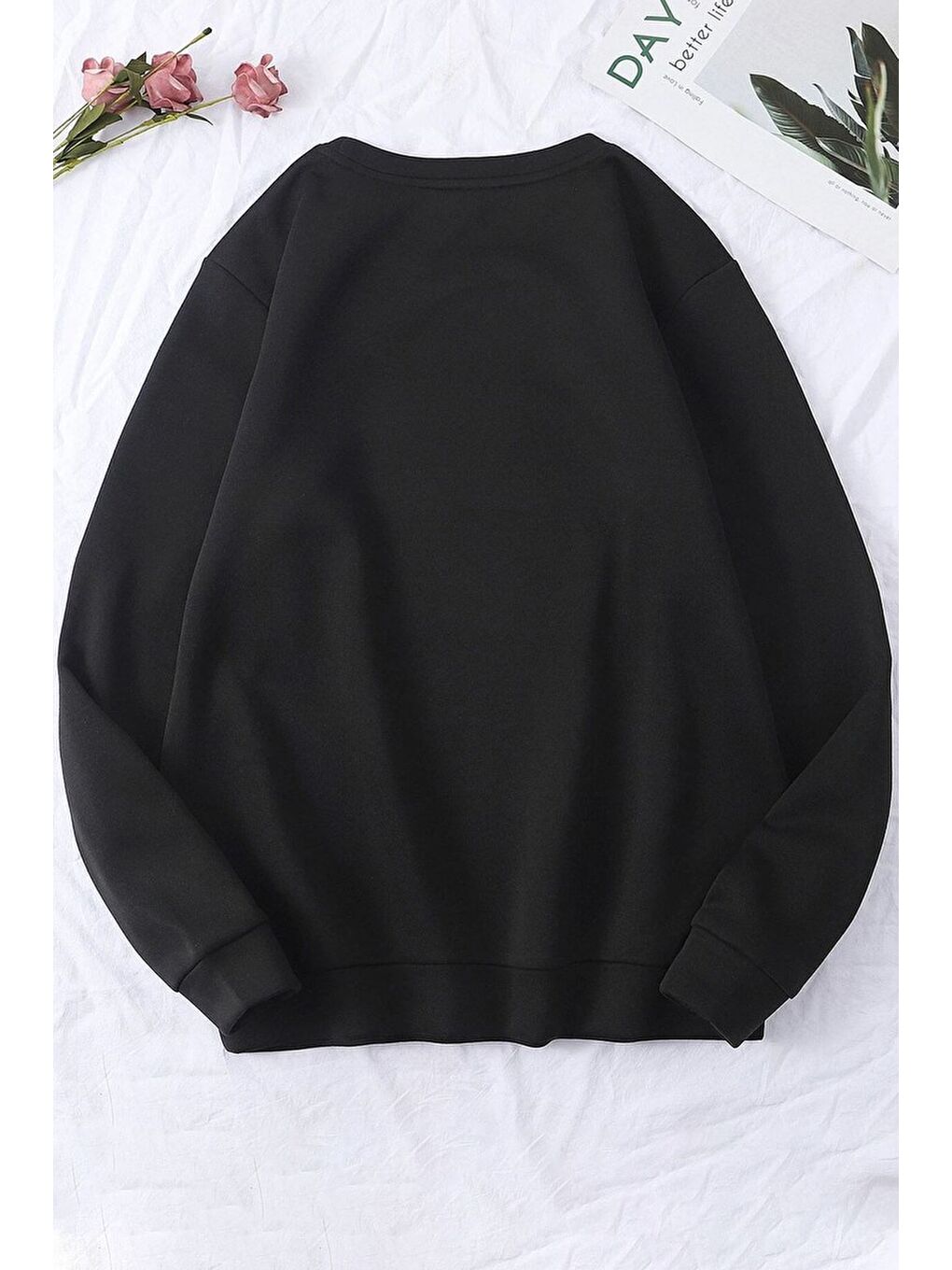 uyguntarz Siyah Unisex Kafadar Ayılar Baskılı Bisiklet Yaka Sweatshirt - 1