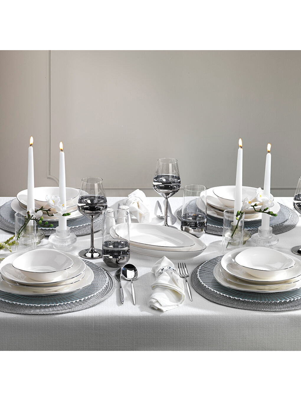 Beyaz Dina Yemek Takımı-56 Parça-Platin