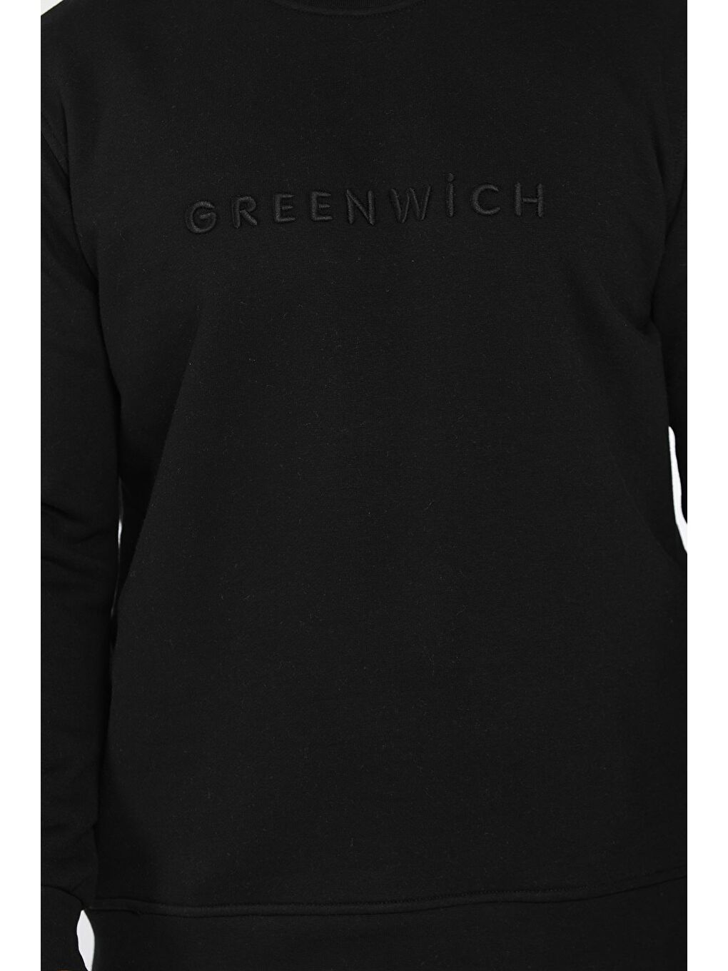 Siyah Ön Nakışlı Bisiklet Yaka Üç İplik Erkek Sweatshirt-3