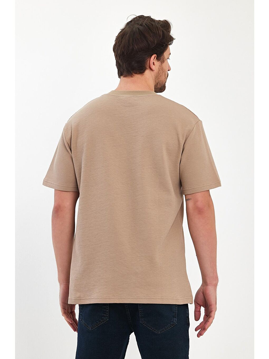Bej Otoman Bisiklet Yaka Erkek Tişört-3