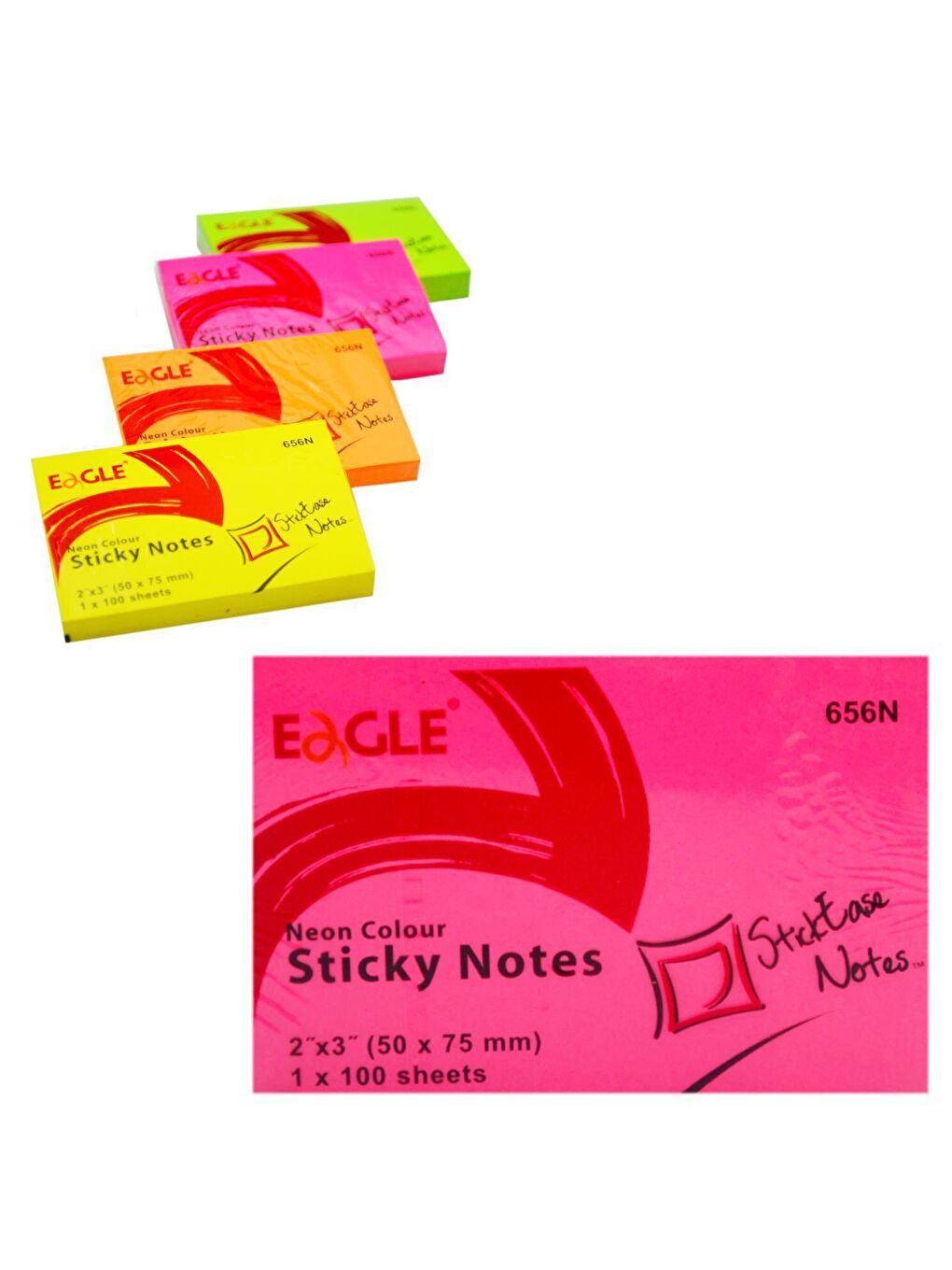 Eagle Pembe 50x75 mm Neon Renk Yapışkanlı Not Kağıdı 100 Yaprak (656N) Pembe - 1