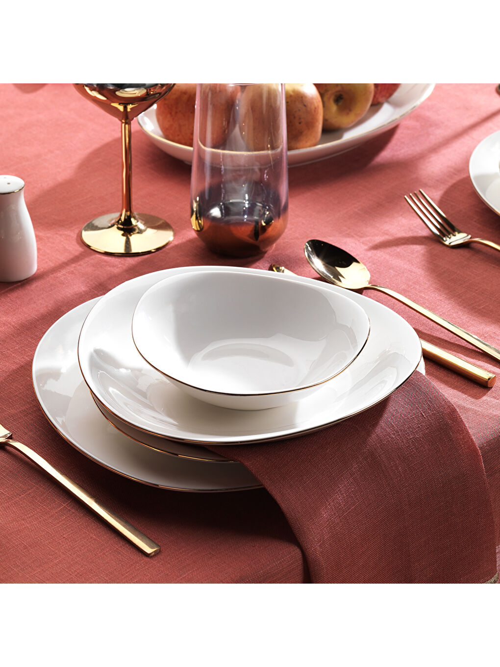 Beyaz Dina Yemek Takımı-56 Parça-Altın-1