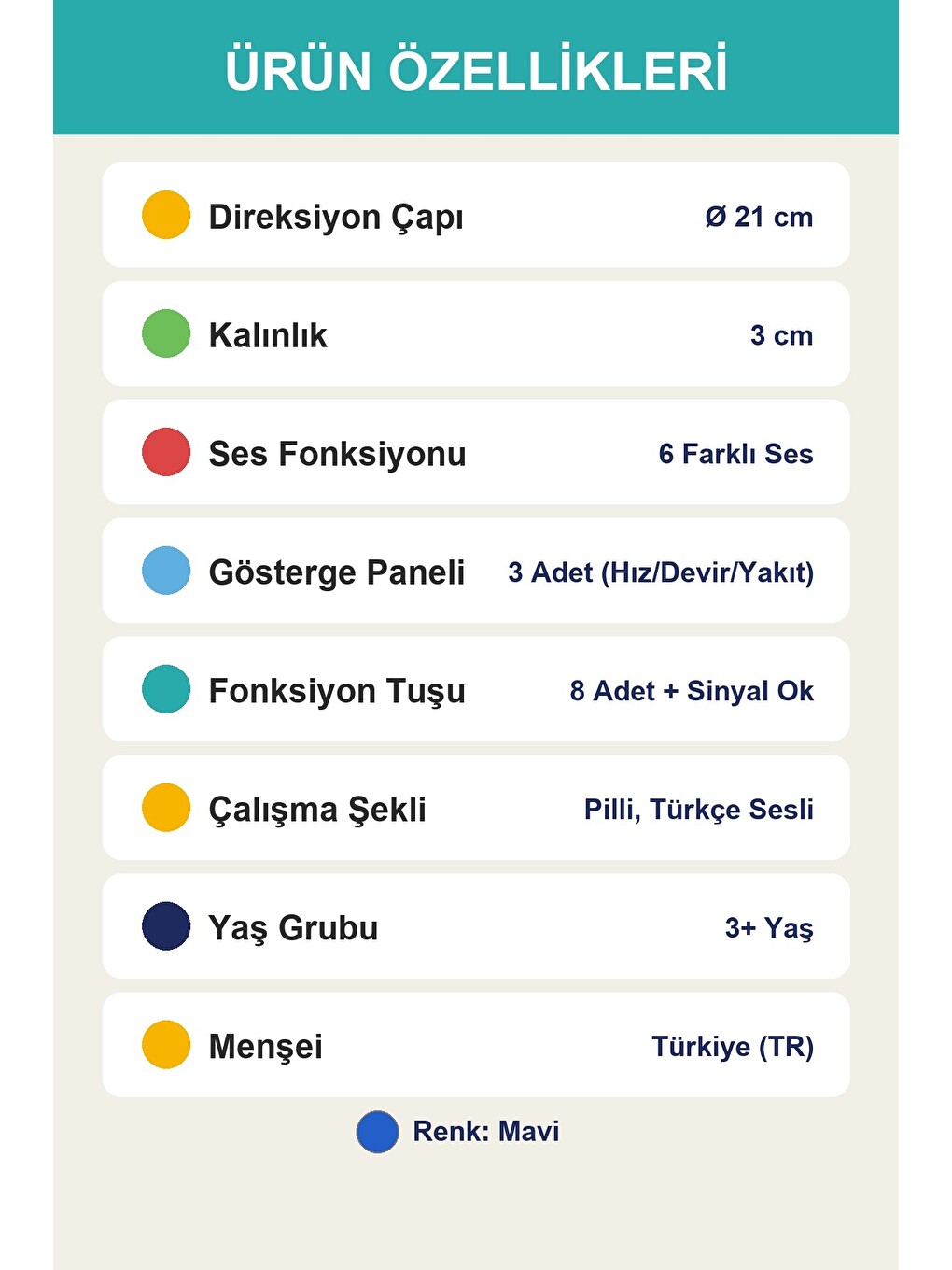 Turbosürücü Sesli Işıklı Direksiyon Oyuncağı Mavi-2