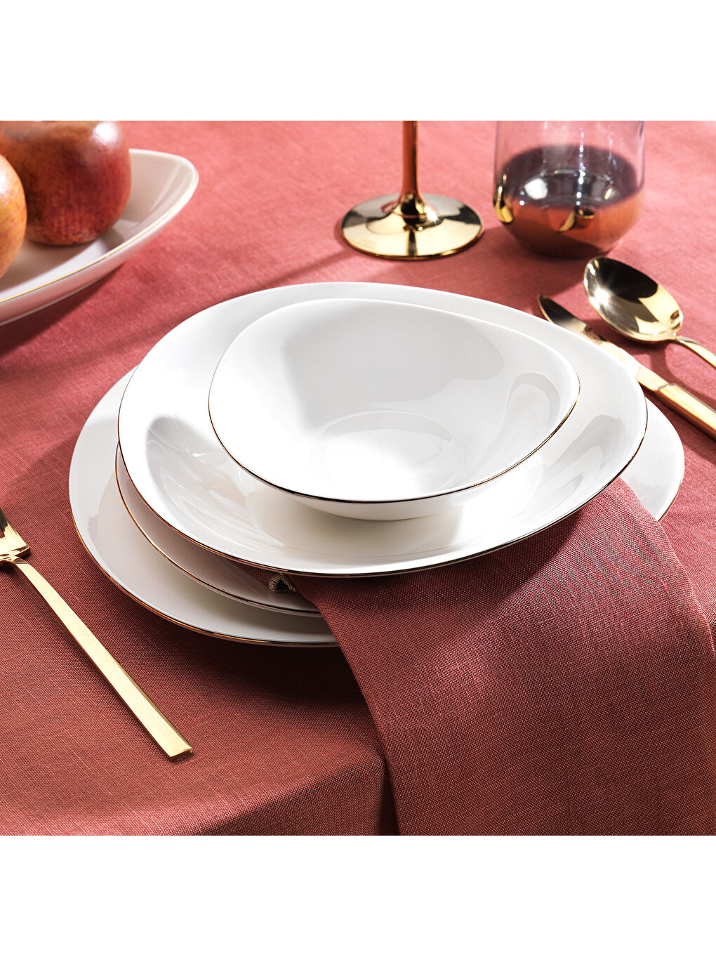 Beyaz Dina Yemek Takımı-56 Parça-Altın-2