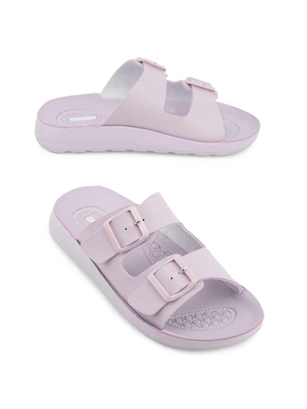 Lila Yazlık Kadın Rahat Taban Suni Deri Çift Toka Ayarlanabilir Günlük Terlik