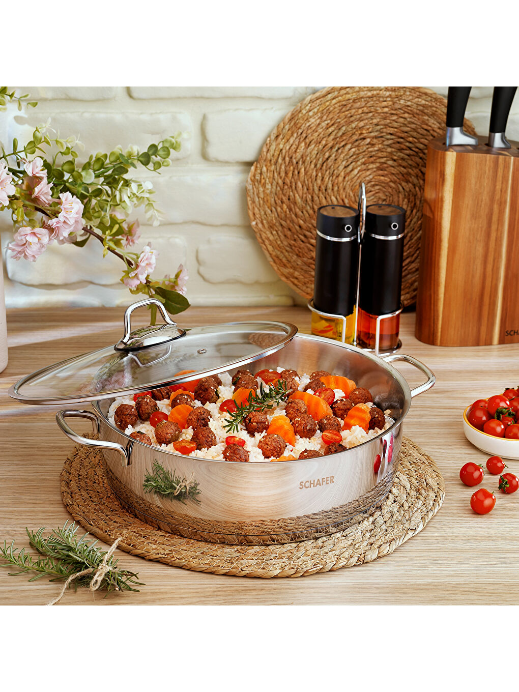 Gri Held Çelik Basık Tencere 30 Cm 2 Parça-Inox