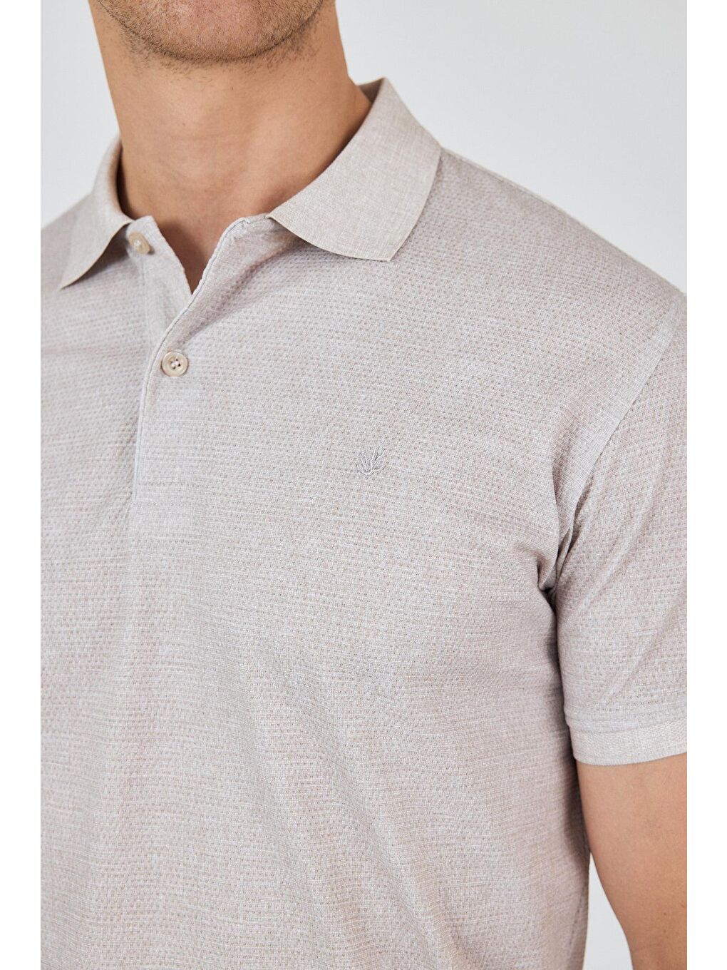 Bej Kısa Kol Baskılı Pike Polo Yaka Cepsiz Esnek Casual Slim Fit Tişört 1011250153-3