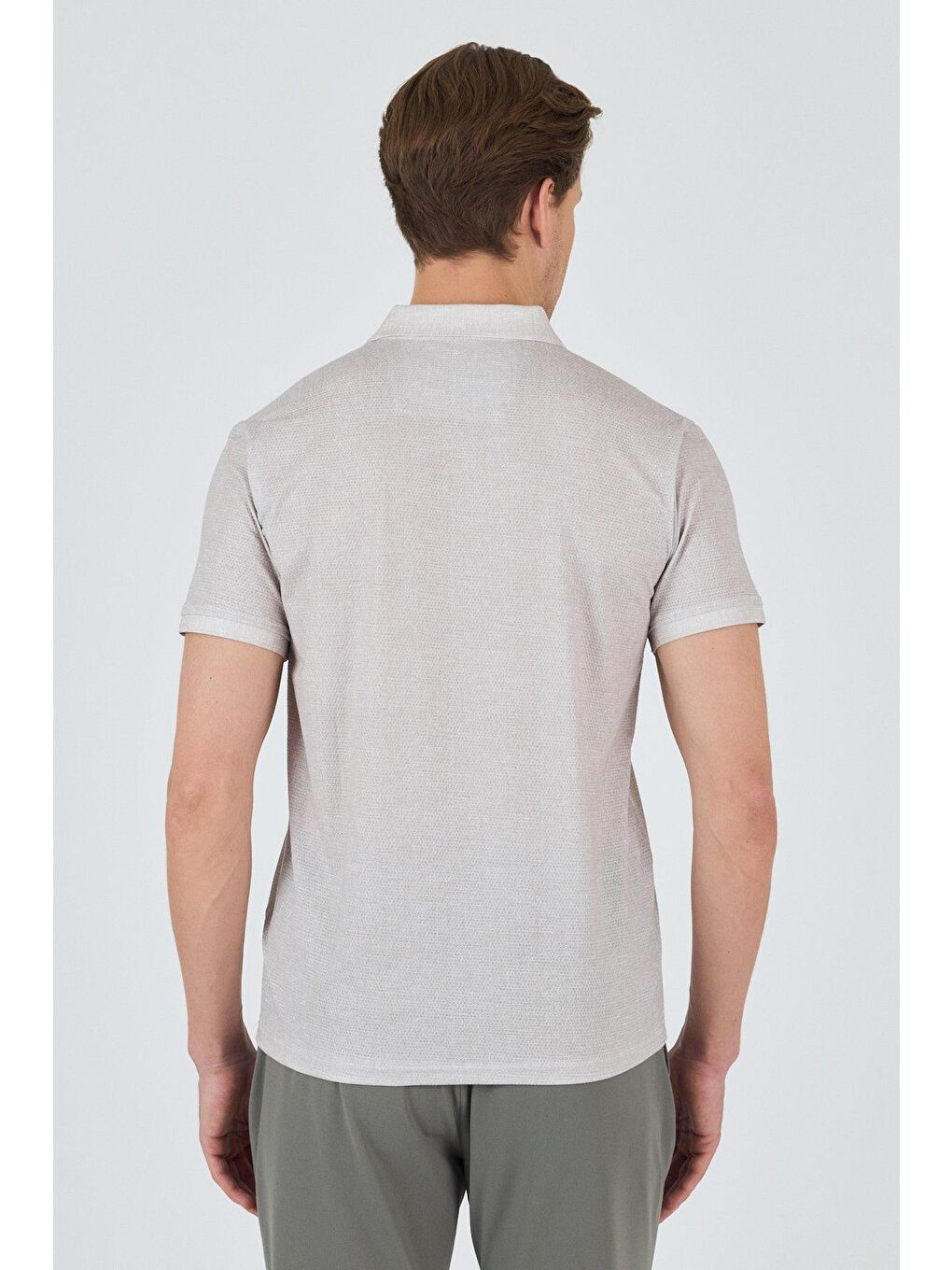 Bej Kısa Kol Baskılı Pike Polo Yaka Cepsiz Esnek Casual Slim Fit Tişört 1011250153-4