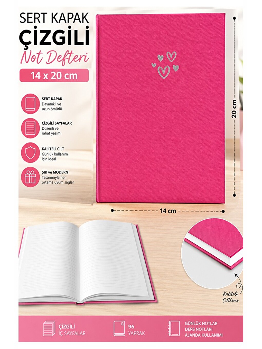 Kaliteli Not Defteri A5 14x20cm 1 Adet Lizz Esp180c Çizgili Lastili Sert Kapak 168 Yaprak Ciltli Bür