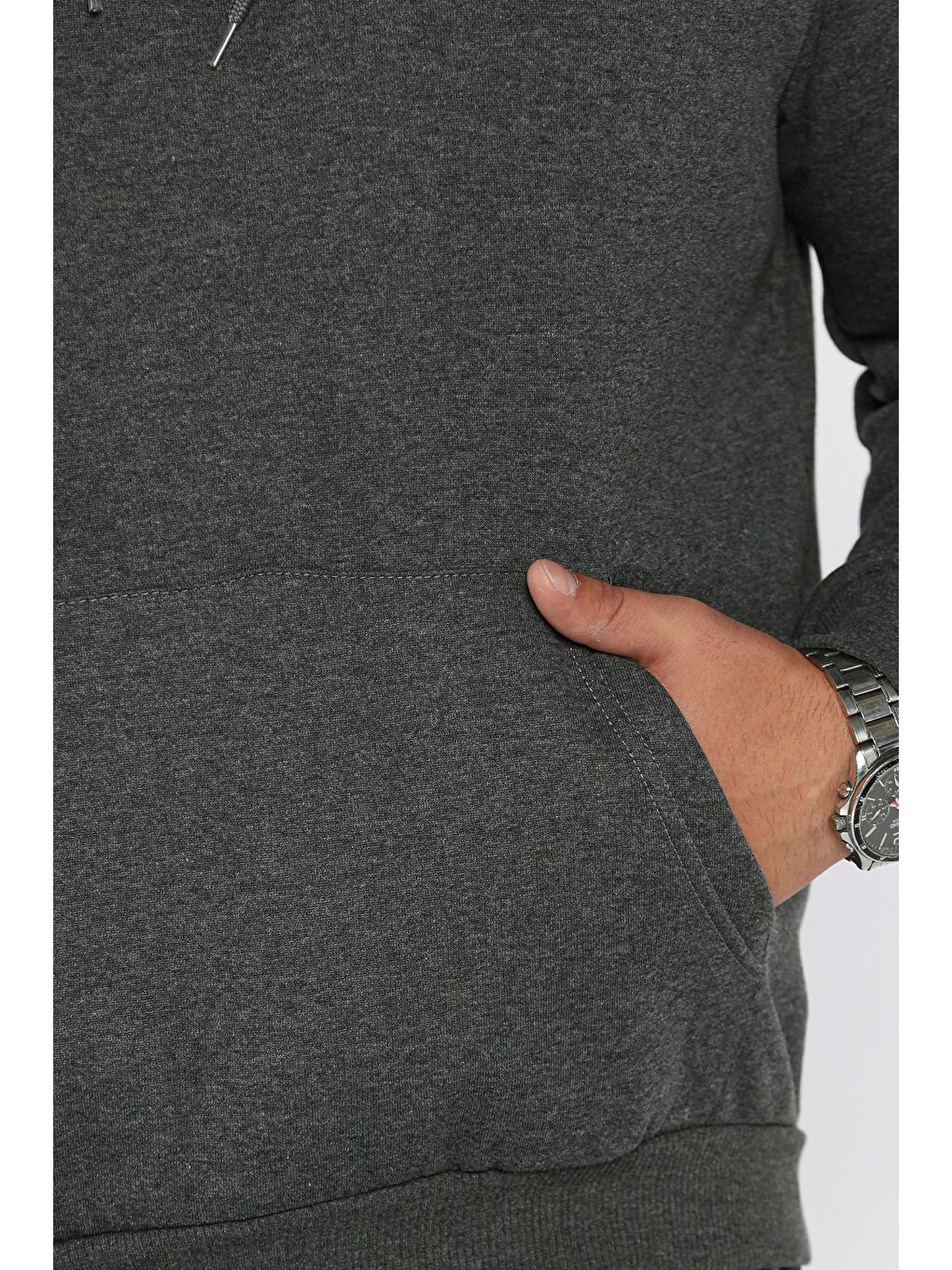 Antrasit Erkek Kapüşonlu Kanguru Cepli Şardonlu Sweatshirt-3
