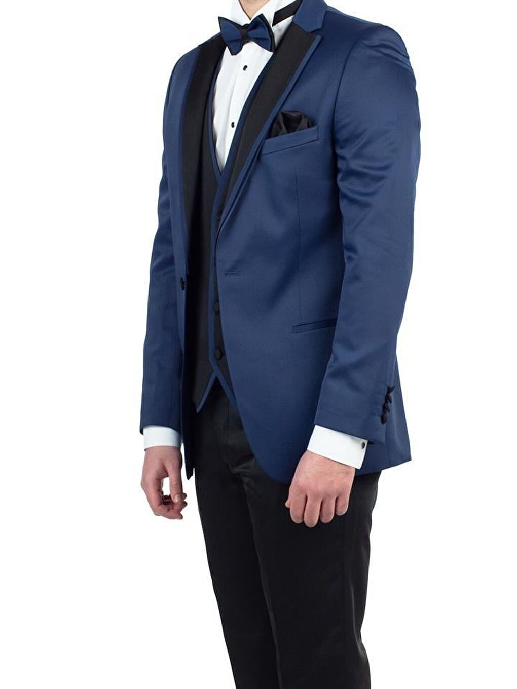 Lacivert Saten Yelekli 6 Drop Dar Kesim Smokin Damatlık 1001190152