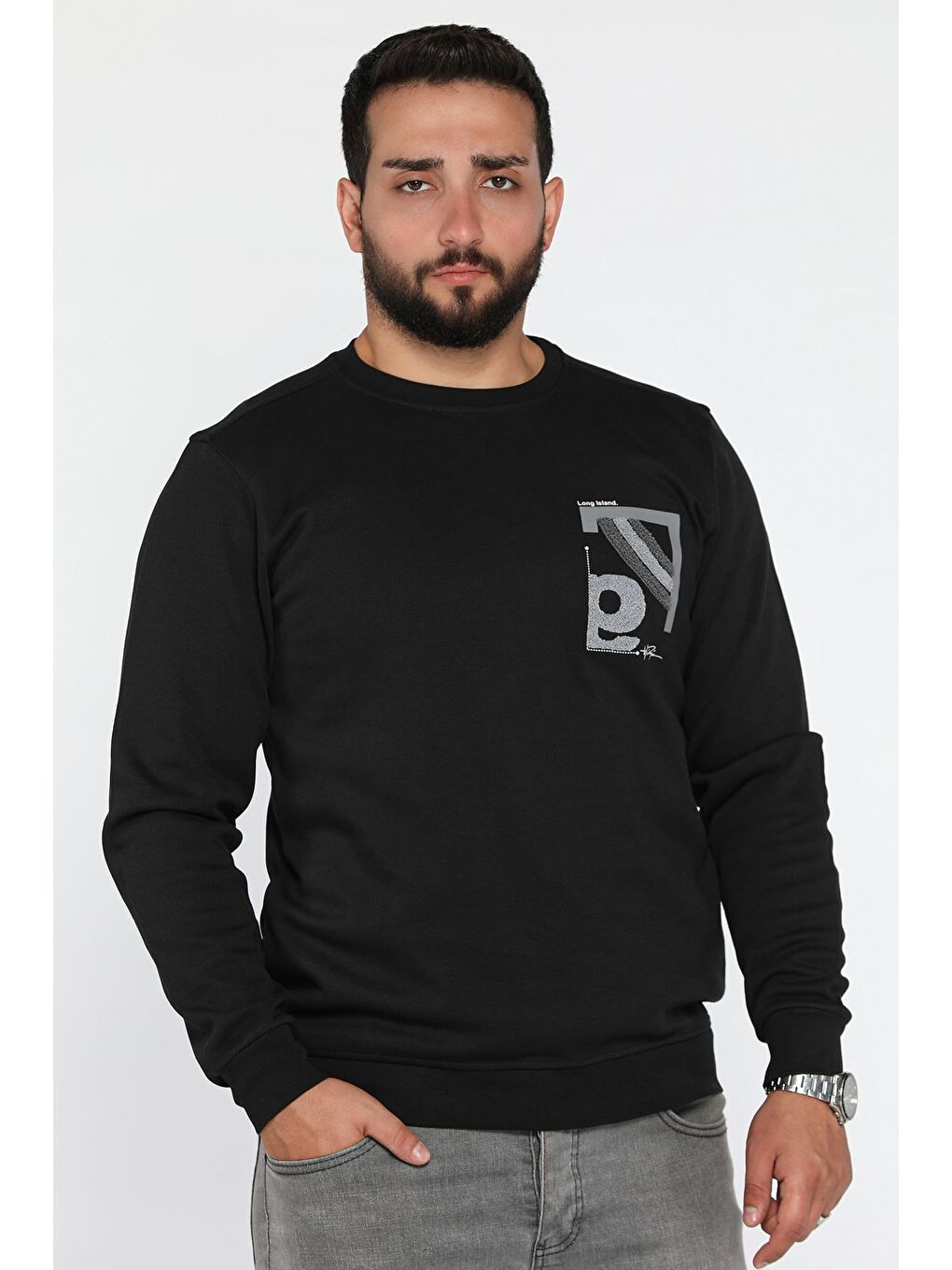 Siyah Baskılı Erkek Sweatshirt
