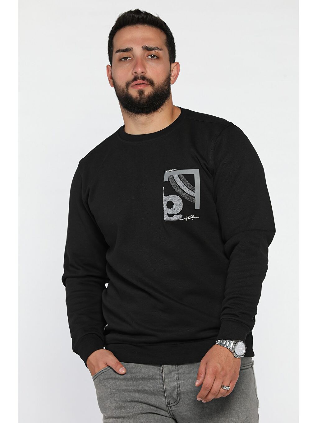 Siyah Baskılı Erkek Sweatshirt-1