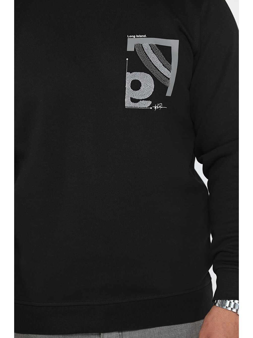 Siyah Baskılı Erkek Sweatshirt-3