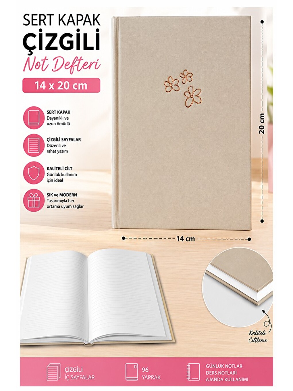 Kaliteli Not Defteri A5 14x20cm 1 Adet Lizz Esp180c Çizgili Lastili Sert Kapak 168 Yaprak Ciltli Bür