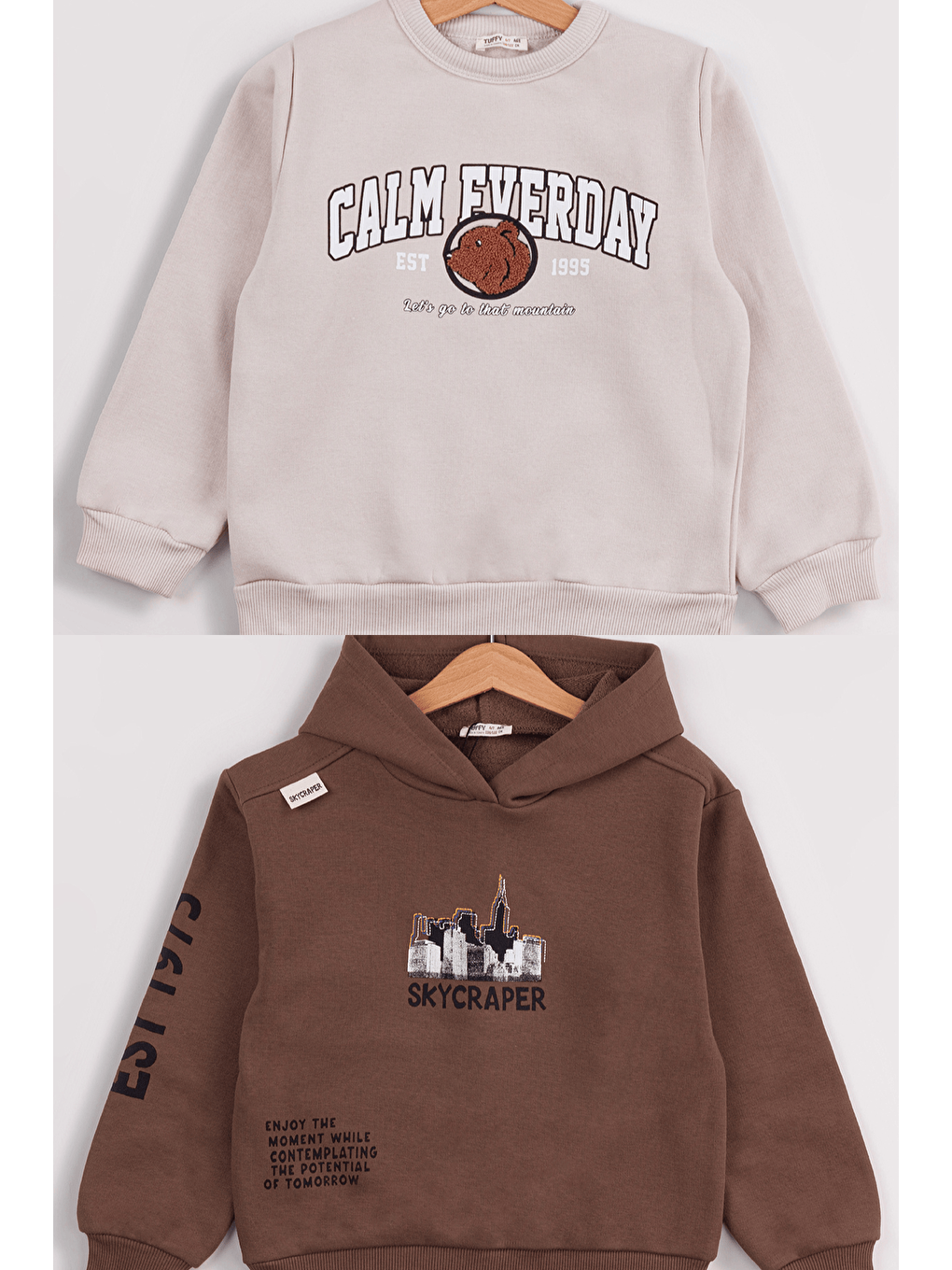 Kahverengi Erkek Çocuk 2'li Paket Basic Sweatshirt