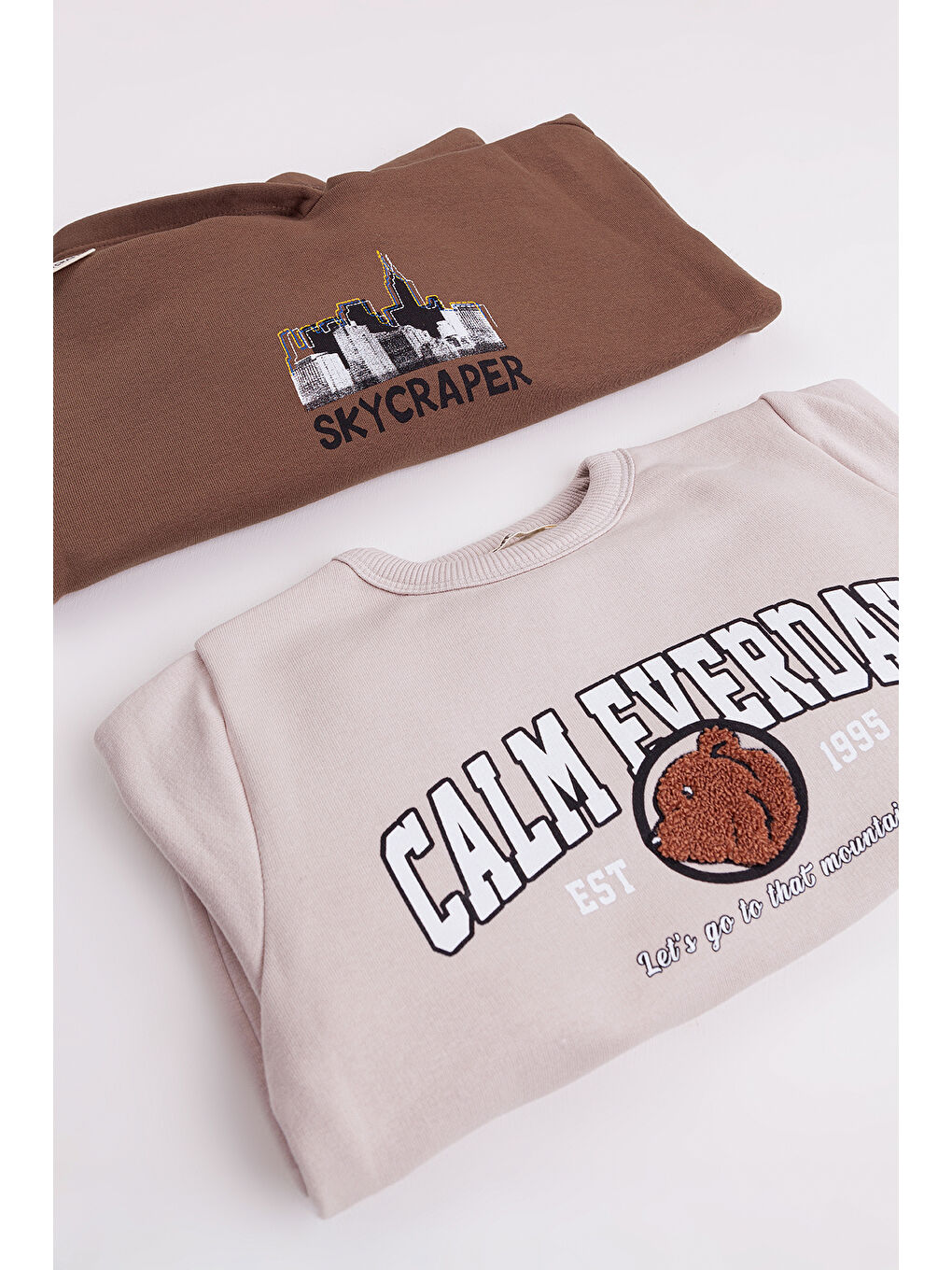 Kahverengi Erkek Çocuk 2'li Paket Basic Sweatshirt-1