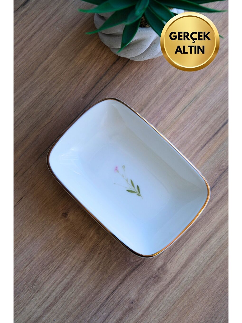 Karışık Porselen Natura Çuha Altın Yaldızlı Dikdörtgen Kayık Tabak 14X9,8cm Tekli-2