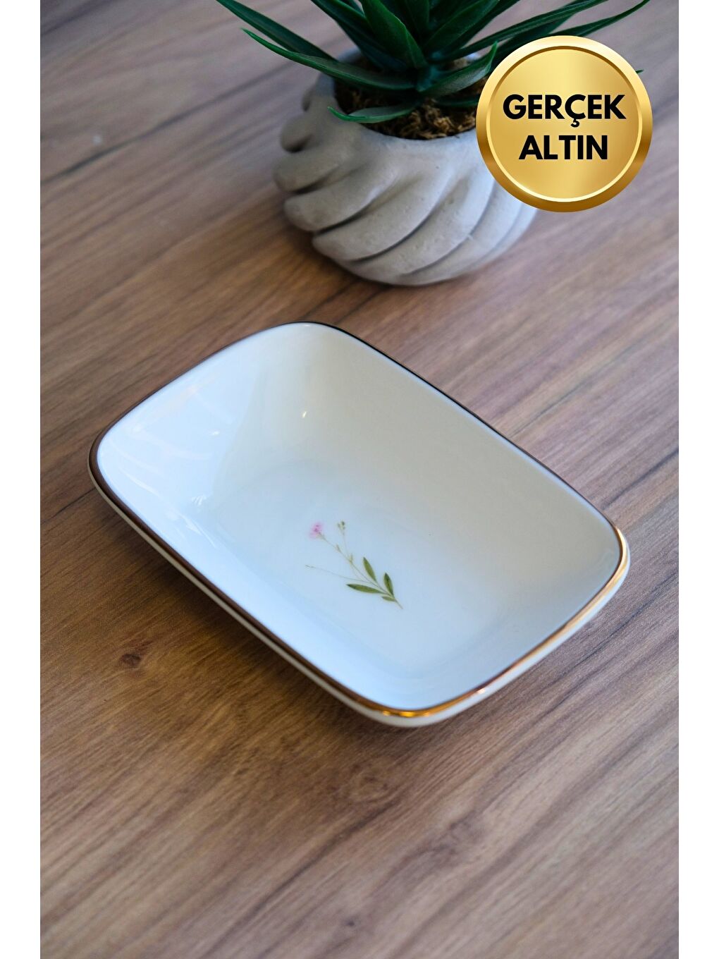 Karışık Porselen Natura Çuha Altın Yaldızlı Dikdörtgen Kayık Tabak 14X9,8cm Tekli-3