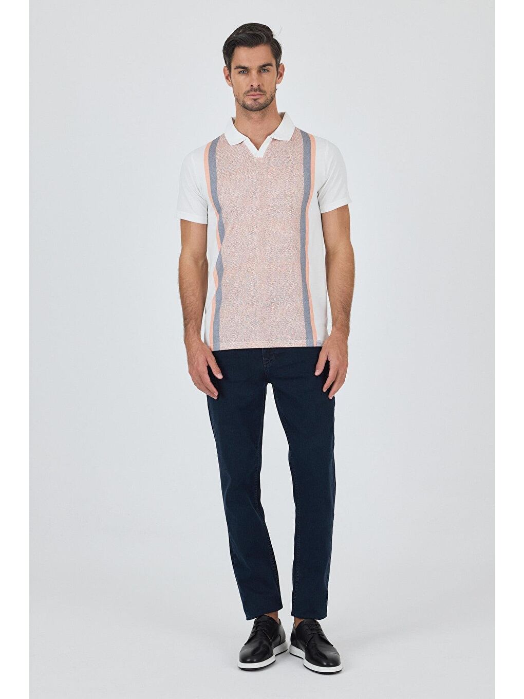 Pembe Kısa Kol Baskılı Suprem İtalyan Yaka Cepsiz Slim Fit Tişört 1011250123-1