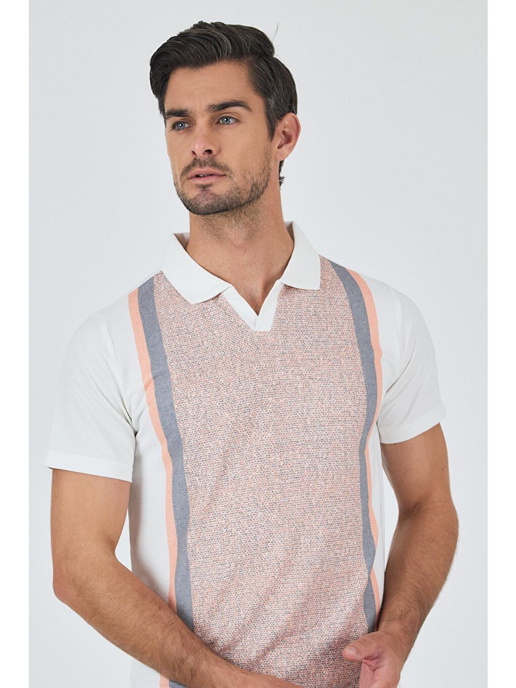 Pembe Kısa Kol Baskılı Suprem İtalyan Yaka Cepsiz Slim Fit Tişört 1011250123-2