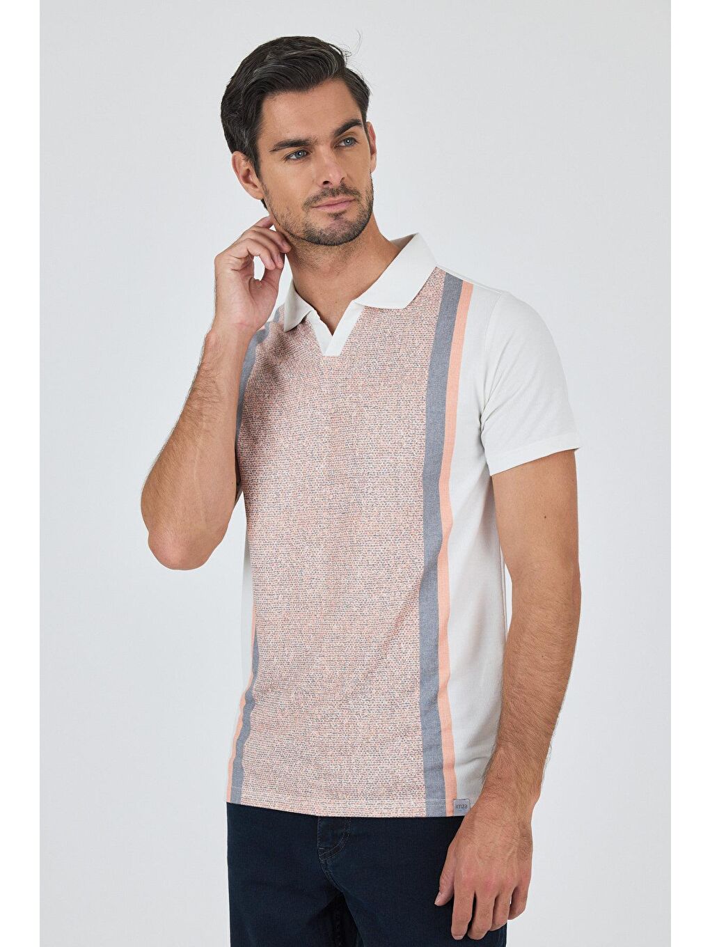 Pembe Kısa Kol Baskılı Suprem İtalyan Yaka Cepsiz Slim Fit Tişört 1011250123-3